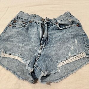 Girls Zara Blue High-Waisted Jean Shorts with Distressed Details
